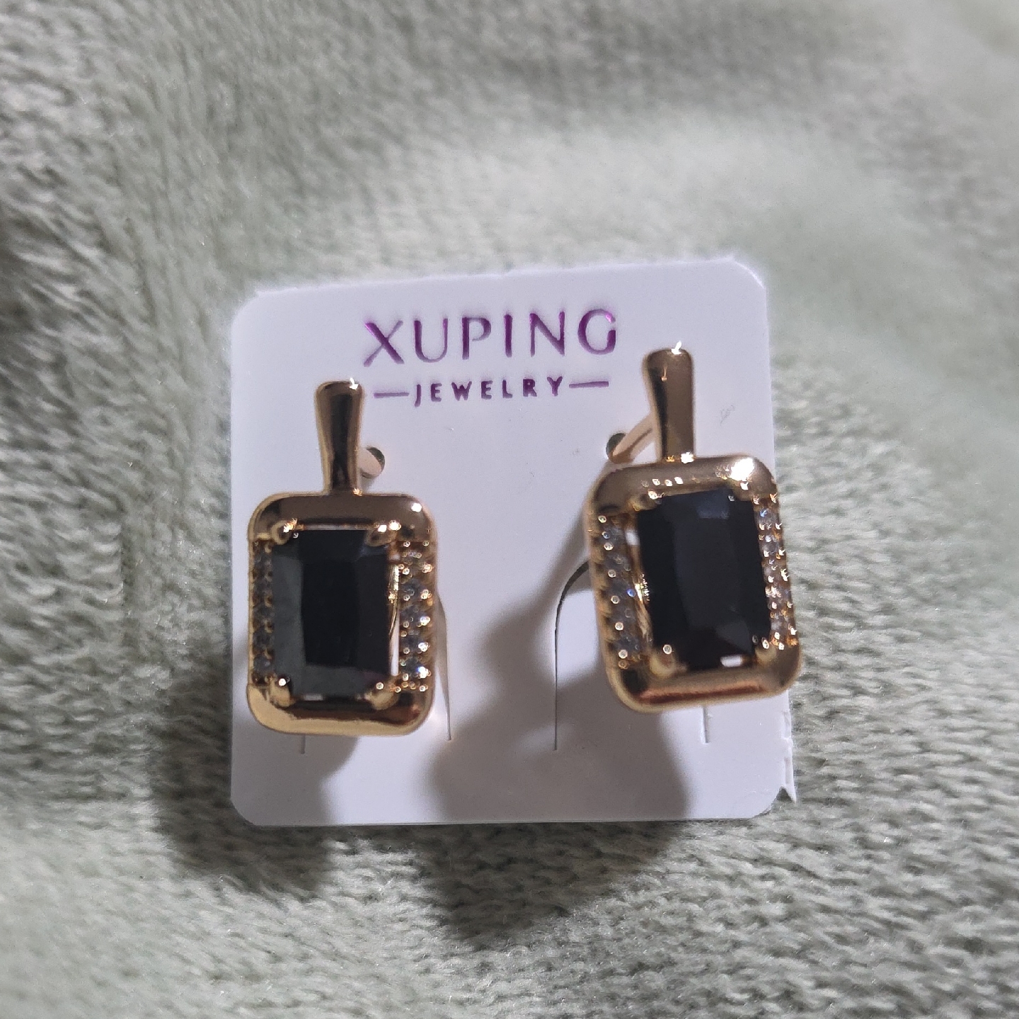 14k Gold Plated Huggies With Black Stone